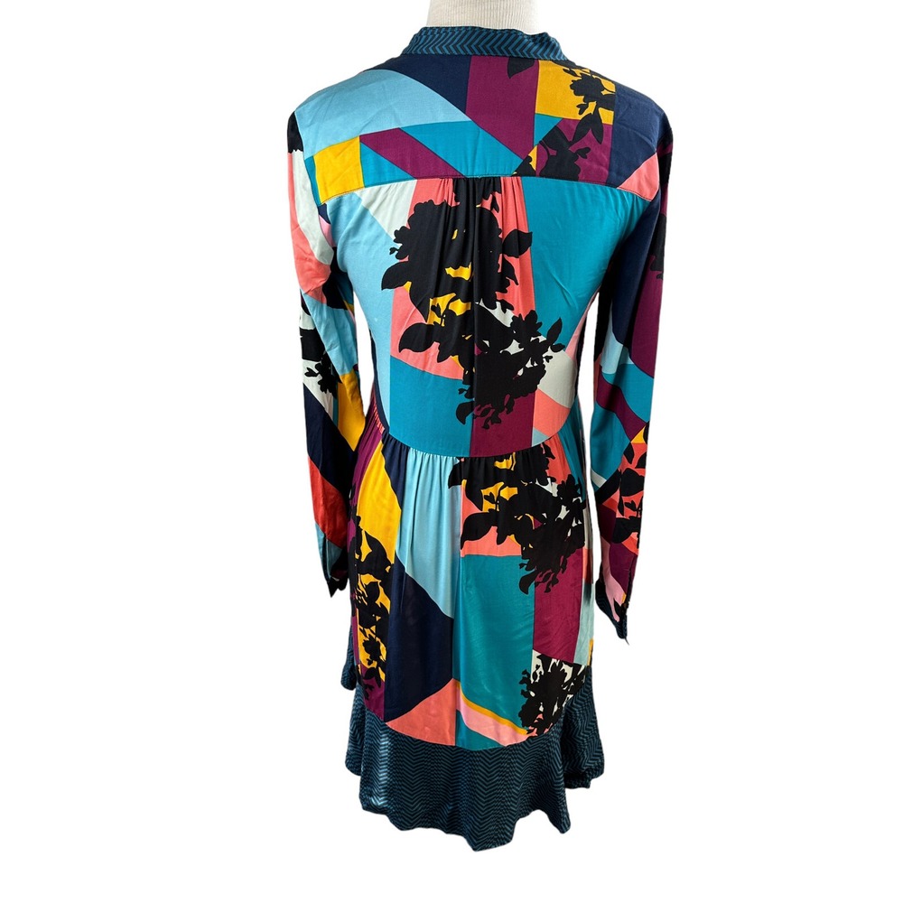 Anthropologie x Maeve Gillian Abstract Shirtdress Blue Black Shirt Dress LS XS - Picture 8 of 15